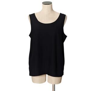 New Vintage KUNTO Washable Light Raw Silk Textured Black Tank Top Shirt L